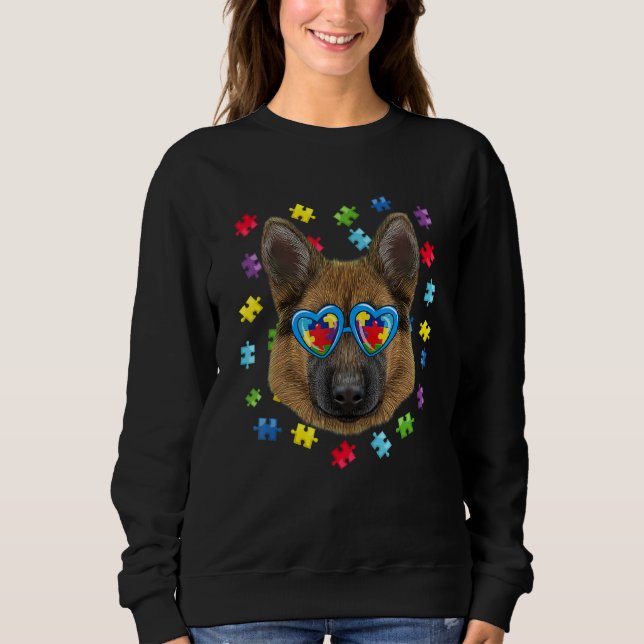Camiseta Engraçado Autismo German shepherd Cachorro Quebra- (Frente)