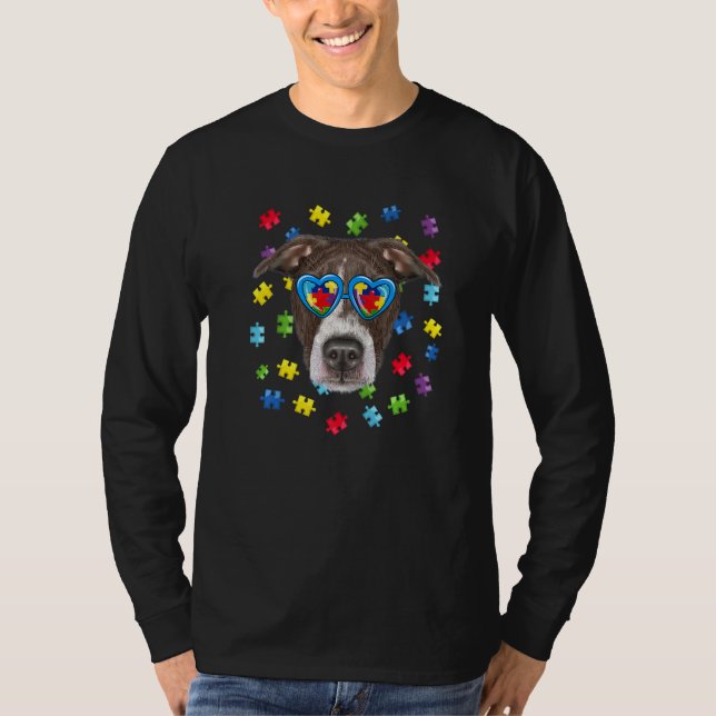 Camiseta Engraçado Autismo Pitbull Cachorro Quebra-cabeça Ó (Frente)