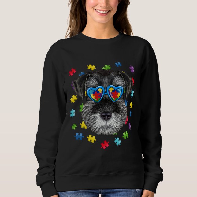 Camiseta Engraçado Autismo Schnauzer Cachorro Quebra-cabeça (Frente)