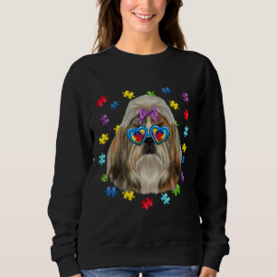 Camiseta Engraçado Autismo Shih Tzu Quebra-cabeça Óculos de