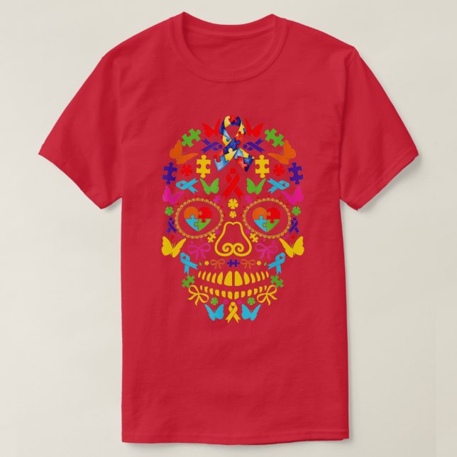 Camiseta Engraçado Autista Crânio Quebra-cabeça do Coração  (Frente do Design)