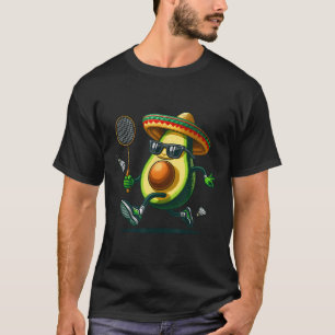 Camiseta Engraçado Avocado Mostrando Badminton Skills Cinco