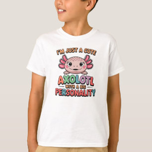 Camiseta Engraçado Axolotl, dizendo presente colorido de de