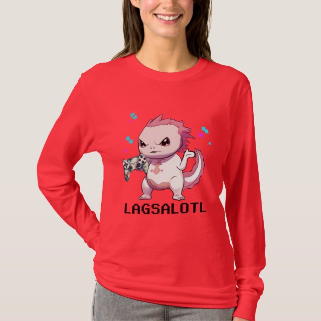 Camiseta Engraçado Axolotl Gamer Lag (Frente)