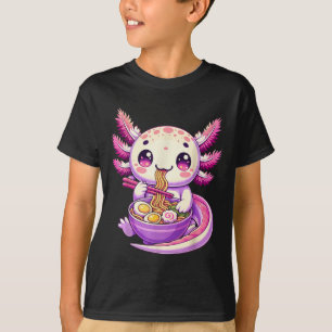 Camiseta Engraçado Axolotl Noodle Anime Kawaii Axolotl come