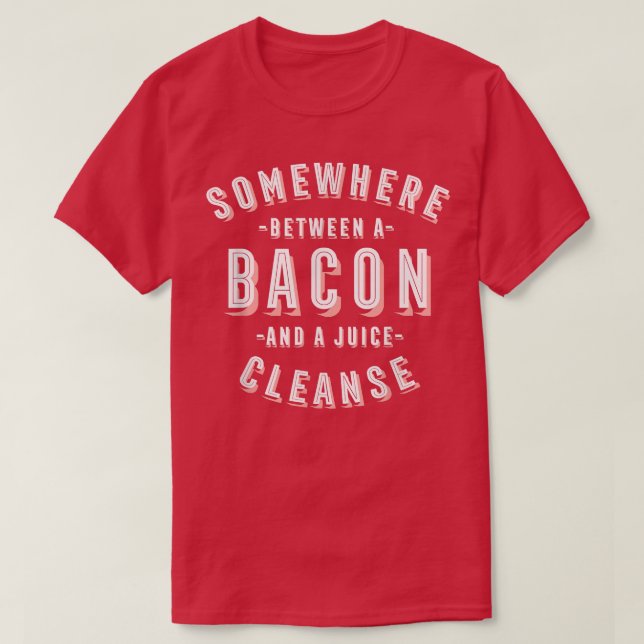 Camiseta Engraçado Bacon e suco limpam Bacon Vegan (Frente do Design)