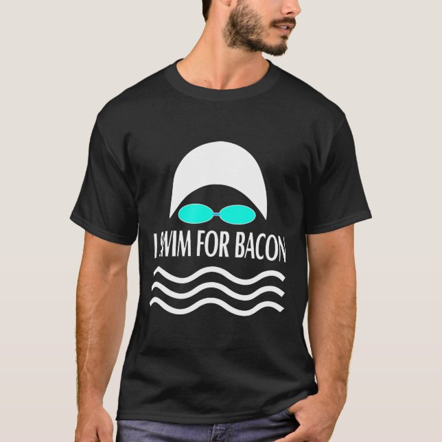 Camiseta Engraçado Bacon Natação Comida Humor Nadadores Pre (Frente)