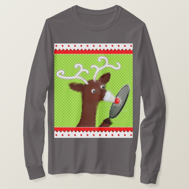 Camiseta Engraçado Badminton de Natal (Frente do Design)