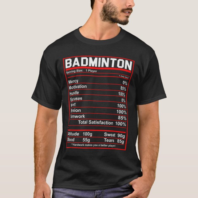 Camiseta Engraçado Badminton Nutrição Fatos (Frente)