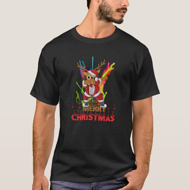 Camiseta Engraçado Bambando Reindeer de Natal Rainbow Gift  (Frente)
