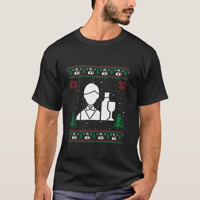 Camiseta Engraçado Bartender Santa Hat Feia Suor de Natal L (Frente)
