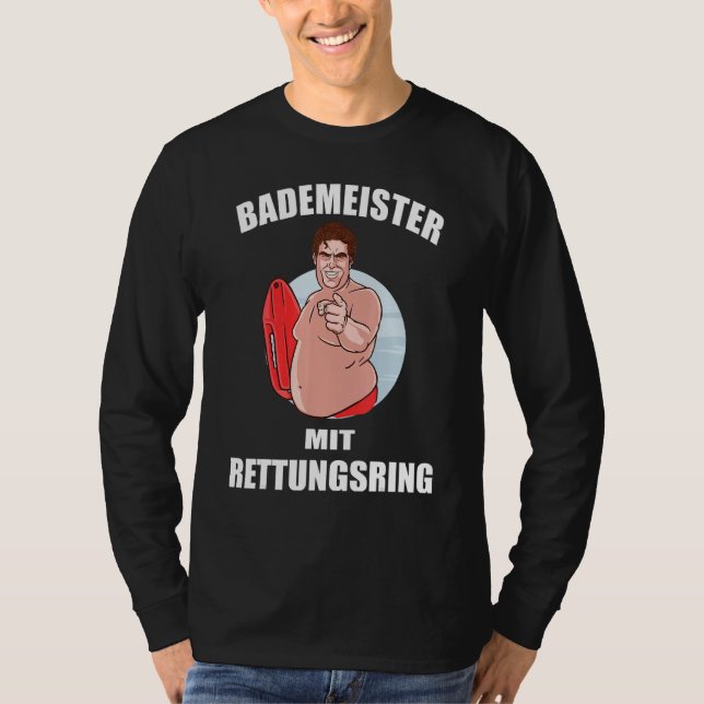 Camiseta Engraçado Bath Mestre com Anel de Vida I Nadando P (Frente)