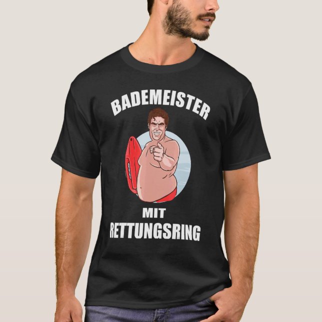 Camiseta Engraçado Bath Mestre com Anel de Vida I Nadando P (Frente)