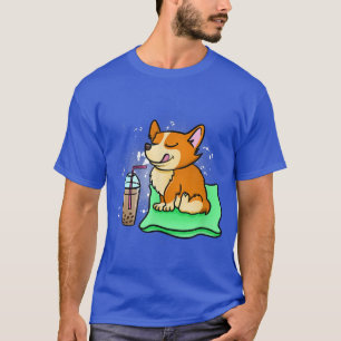 Camiseta Engraçado Bebendo Corgi Boba Tea Bubble Tea Dog Lo