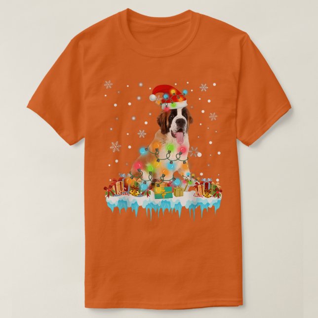 Camiseta Engraçado Bernard Dog Árvore das Luzes de Natal Xm (Frente do Design)