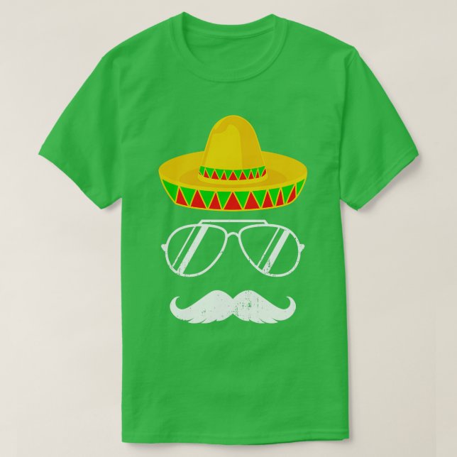 Camiseta Engraçado bigode sombrero mexicano rosto para (Frente do Design)