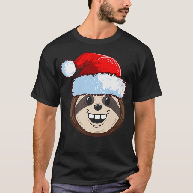 Camiseta Engraçado, Bonito, Sloth Santa Hat, presente de Na (Frente)