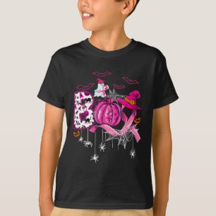 Camiseta Engraçado Boo Pumpkin Witch Pink Friso Cancer