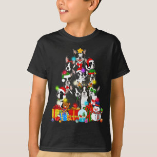 Camiseta Engraçado Boston Terrier Christmas Tree Lights Pup