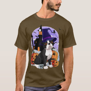 Camiseta Engraçado Boston Terrier Dog Halloween Bruxa Pumpk