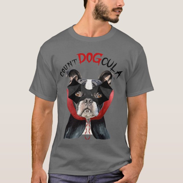 Camiseta Engraçado Boston Terrier Dog Vampire Halloween Cos (Frente)