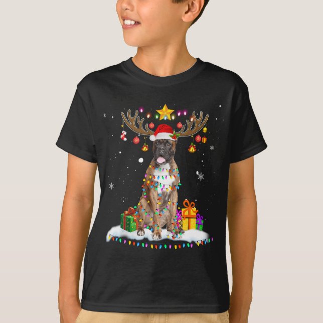 Camiseta Engraçado Boxer Cão-de-Natal-Reindet (Frente)