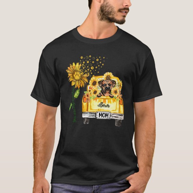 Camiseta Engraçado Boxer Mãe Cachorro Girassol (Frente)