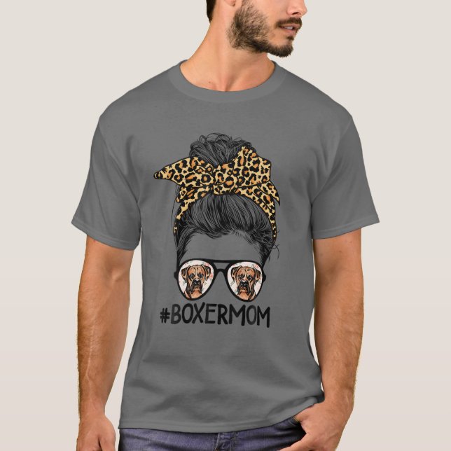 Camiseta Engraçado Boxer Mãe Leopard Mensagem Bun Boxer Lov (Frente)