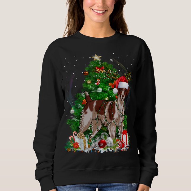 Camiseta Engraçado Brittany Spaniel Árvore de Natal Light P (Frente)