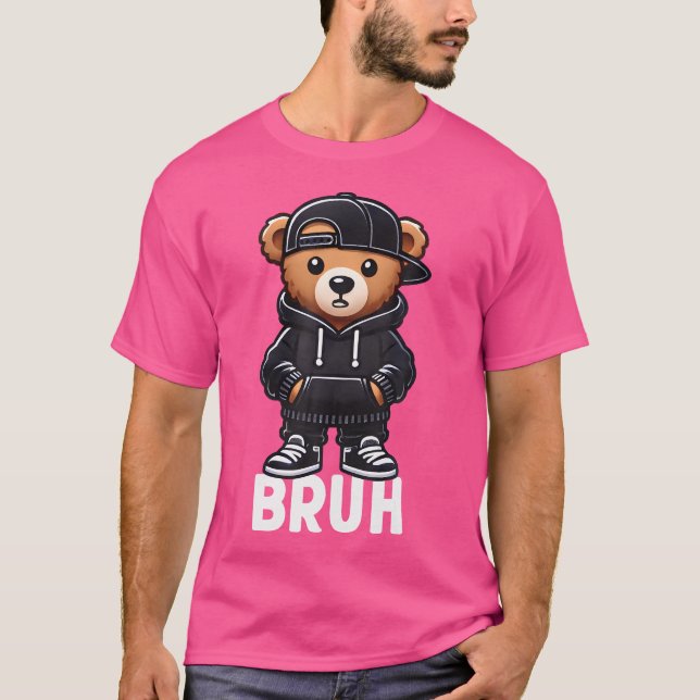 Camiseta Engraçado Bruh Meme Hip Hop Teddy Bear Teenager Bo (Frente)