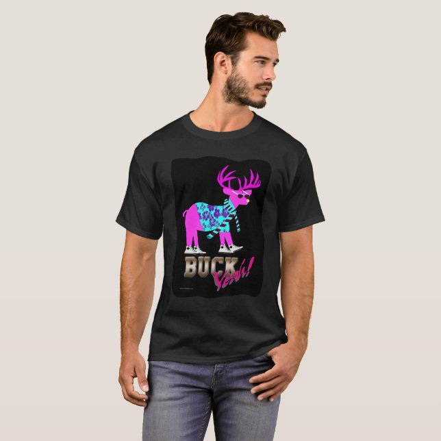 Camiseta Engraçado Buck Sim Neon Reindeer (Frente Completa)