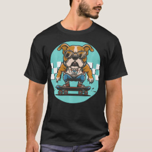 Camiseta Engraçado Buldogue Skate Freestyle Art Puppy Pe