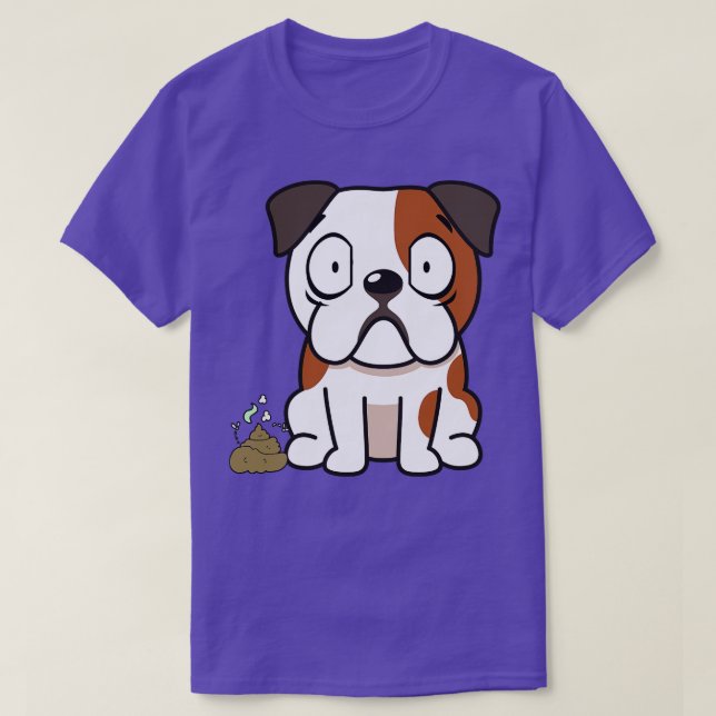 Camiseta Engraçado Bulldog Cheira Poo Poo Poo (Frente do Design)
