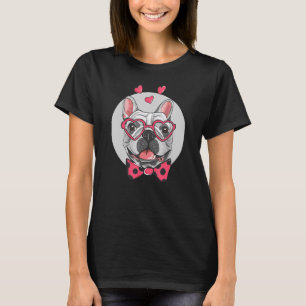 Camiseta Engraçado Bulldog Francês Corações Francês Eyeglas