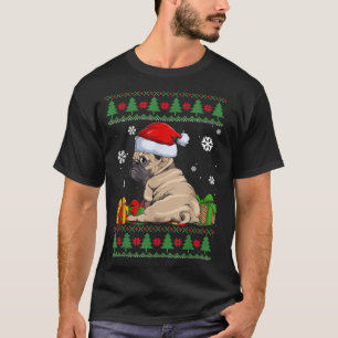 Camiseta Engraçado Cachorro amante Bonito Pug Santa Hat Fei