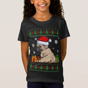 Camiseta Engraçado Cachorro amante Bonito Pug Santa Hat Fei