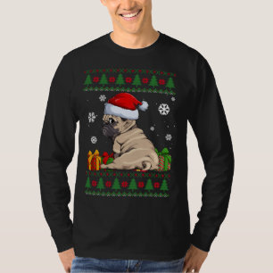 Camiseta Engraçado Cachorro amante Bonito Pug Santa Hat Fei
