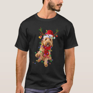 Camiseta Engraçado Cachorro Cachorro Árvore de Natal Luzes 