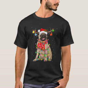 Camiseta Engraçado Cachorro Cachorro Luzes de Natal Antlers