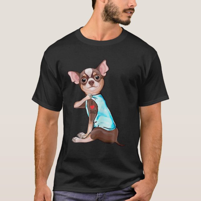 Camiseta Engraçado Cachorro Chihuahua Adoro Tatuagem Pai En (Frente)