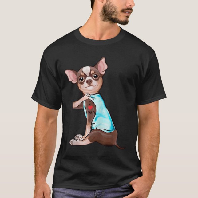Camiseta Engraçado Cachorro Chihuahua Adoro Tatuagem Pai En (Frente)