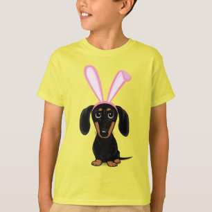 Camiseta Engraçado Cachorro Coelho Negro e Tan Dachshund