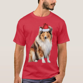 Camiseta Engraçado Cachorro Collie no Natal