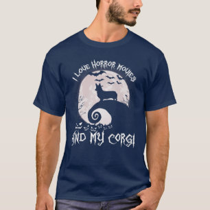 Camiseta Engraçado Cachorro De Corgi Amo Filmes De Horror E