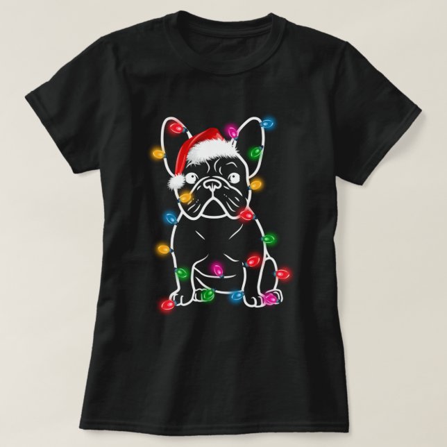 Camiseta Engraçado Cachorro Francês Cachorro Árvore De Nata (Frente do Design)