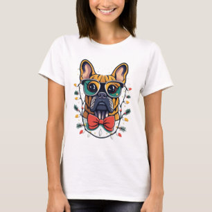 Camiseta Engraçado Cachorro Francês Cachorro Árvore De Nata