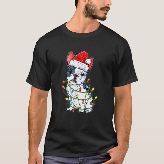 Camiseta Engraçado Cachorro Francês Cachorro Árvore De Nata (Frente)
