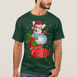 Camiseta Engraçado Cachorro Galês Corgi Nas Meias De Natal