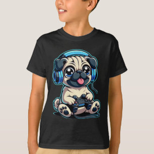 Camiseta Engraçado Cachorro Jogador Jogando Pug Pug Vídeo J