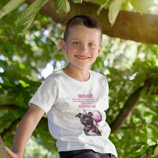 Camiseta Engraçado Cachorro Personalizado Irmão (fun brother personalized boxer dog happy birthday funny quote balloon confetti party hat)